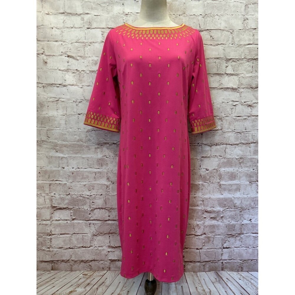 Gretchen Scott Pink & Gold Embroidered Rocket Girl Dress Embellished Size Small